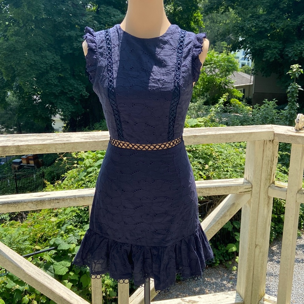 Hello Molly Perfect Paradise Mini Eyelet Navy Dress Size XS